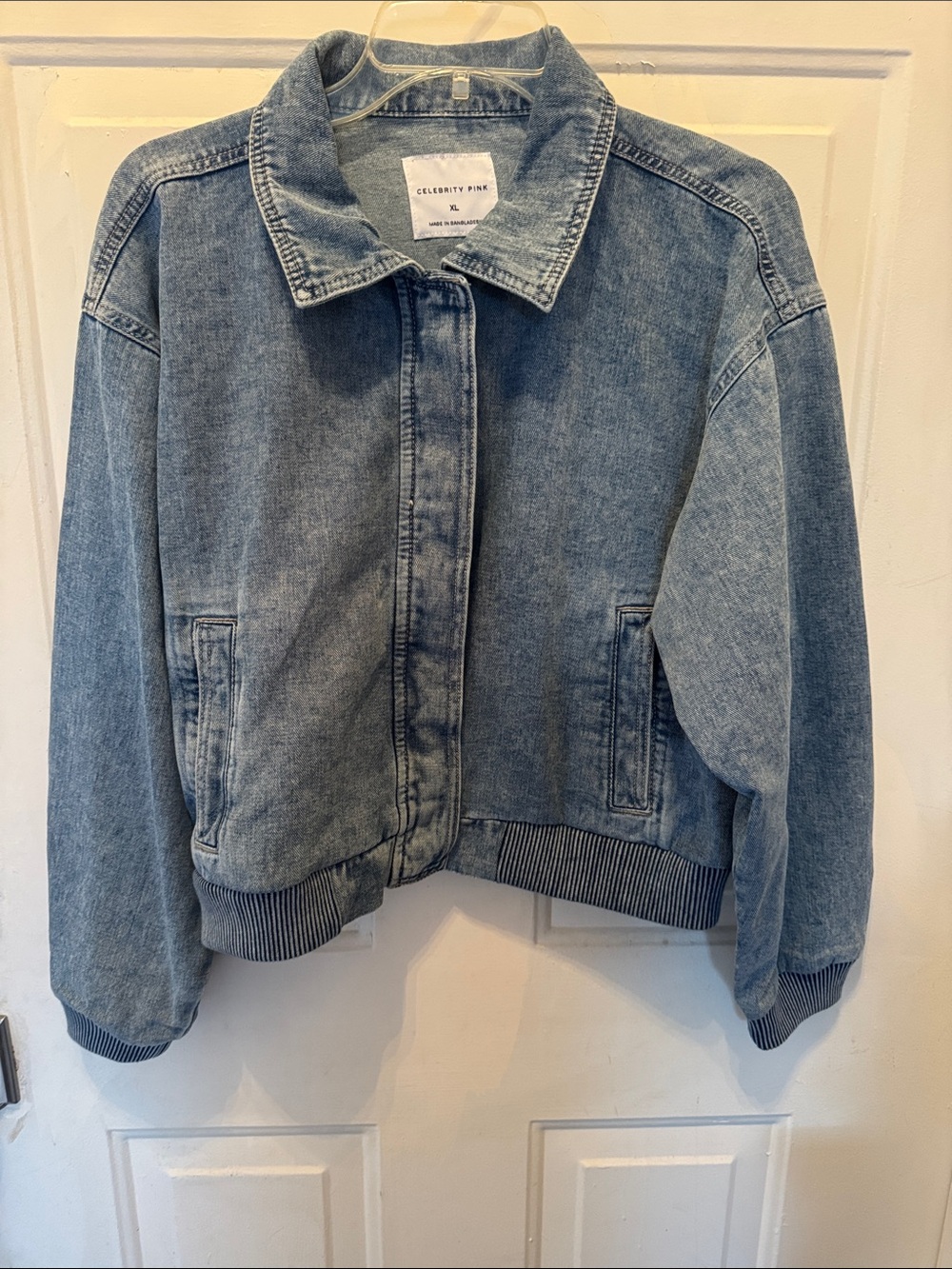 Celebrity Pink Light Wash Denim Bomber Jacket - Light Blue - Picture 2 of 5